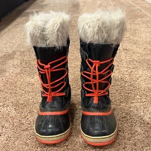 Sorel Kids Black and Orange Snow Boots